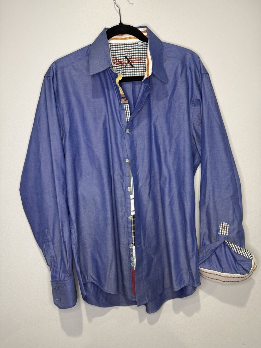Robert Graham X Collection Blue Shimmer Button Up Shirt Flip Cuff Design Size L